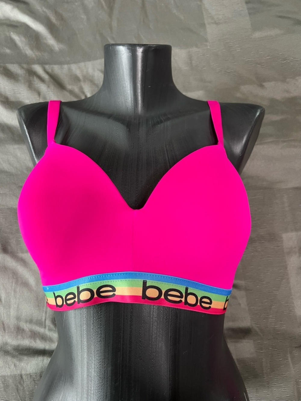 bebe Hot Pink Padded Bralette with Rainbow Logo Band